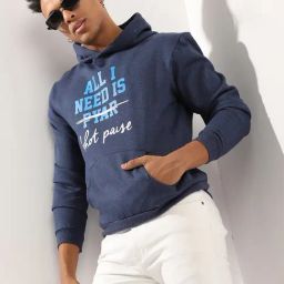 Campus Sutra Blue Cotton Regular Fit Printed Hooded Sweatshirt-image-76