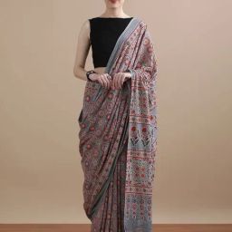 Jaipur Kurti Grey Mulmul Cotton Regular Fit Print Saree-picture-12