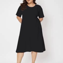 BRINNS Black Cotton Solid A Line Dress-image-57