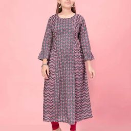 Aarika Kids Grey & Maroon Cotton Printed Kurti Set-17