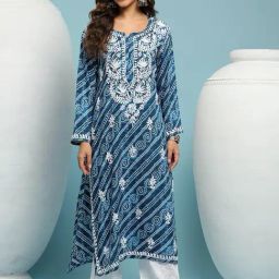 House of Chikankari Blue Embroidered Straight Kura-image-36