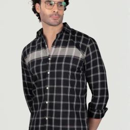 Almaty Black Cotton Slim Fit Checks Shirt-image-98