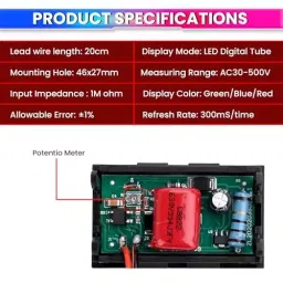 amiciSense Digital Voltmeter 3 Digit with 30-500 V AC Voltage Range and Potentiometer Calibration for Accurate Voltage Monitoring image 2