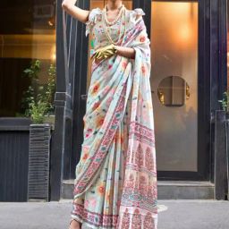 Elora Blue Printed Saree With Unstitched Blouse-image-61