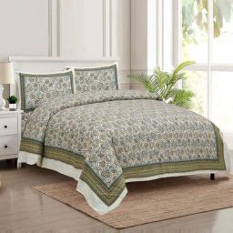JaipurFabric Green 180 TC 100% Cotton Florets Double Bedsheet with 2 Pillow Covers-image-50