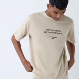 Studiofit by Westside Beige Text Printed Relaxed-Fit Cotton T-Shirt-image-75