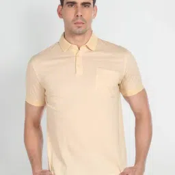Arrow Light Yellow Cotton Regular Fit Printed Polo T-Shirt-picture-22