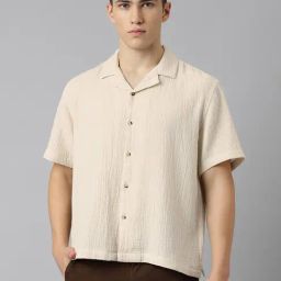 SUBTRACT Beige Boxy Fit Cotton Shirt-image-49