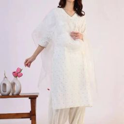 W White Embroidered Duppatta-picture-12