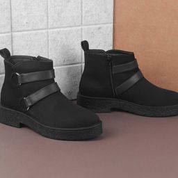 Metro Women Heeled Regular Boots with Strap Detail-image-4