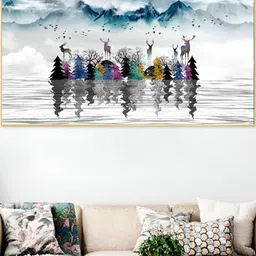 DEKORSTATION White & Blue Birds And Animals Printed Canvas Wall Art-image-36