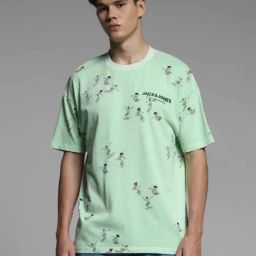 Jack & Jones Green Cotton Loose Fit Printed T-Shirt-image-21