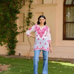 House Of Chikankari White Kota Chikankari Short Kurti-image-83
