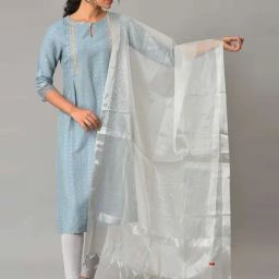 W Silver Woven Pattern Dupatta-image-2