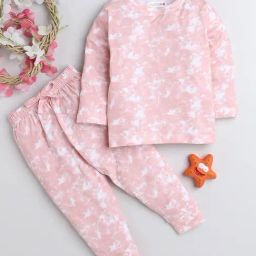 Bumzee Kids Peach Printed Full Sleeves T-Shirt with Pyjamas-image-94