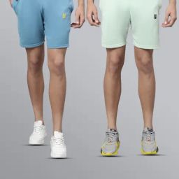 Vimal Jonney Sky Blue & Pista Green Regular Fit Lounge Shorts - Pack of 2-image-127