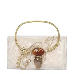 NR by Nidhi Rathi Beige Textured Clutch-image-87