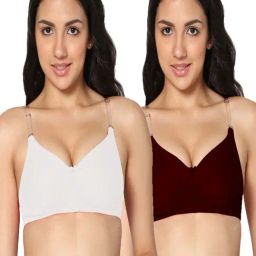 IN CARE Black & Maroon Cotton T-Shirt Bras - Pack Of 2-image-112