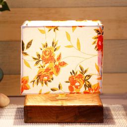 Devansh White & Orange Printed Contemporary Bedside Table Lamp-26