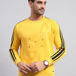 Monte Carlo Yellow Cotton Blend Regular Fit Printed Sweatshirt-image-6