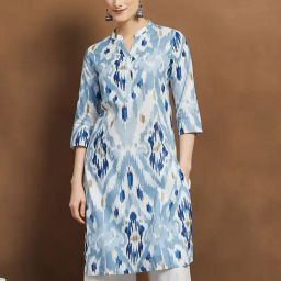 Melange Indigo Cotton Regular Fit Printed Kurta-21