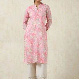 Soch Pink Cotton Regular Fit Floral Print Kurtas-image-9