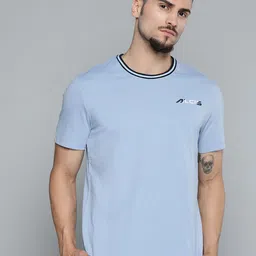 Alcis Men Blue Solid Slim Fit Gym T-shirt-image-49