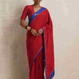 true Browns Red Silk Blend Solid Saree-picture-12
