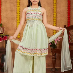 Sangria Girls Embroidered Georgette A-Line Kurta with Sharara & Dupatta-picture-48