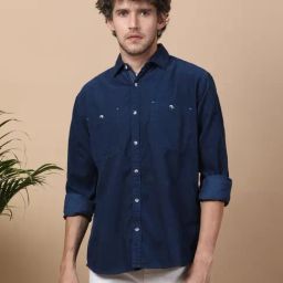 Kuons Avenue Teal Blue Slim Fit Shirt-image-40