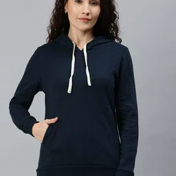 Campus Sutra Women Navy Blue Solid Hooded Sweatshirt-picture-8