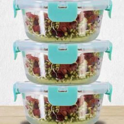 ALLO Green Glass Microwave Safe Round Containers (390 ML) - Set of 3-10