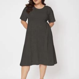 BRINNS Grey Cotton Solid A Line Dress-image-32