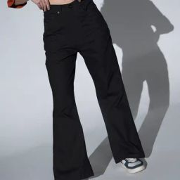 Hubberholme Black Cotton Flared Fit High Rise Jeans-image-78