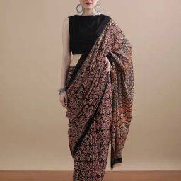 Jaipur Kurti Black Mulmul Cotton Regular Fit Print Saree-67