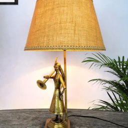 Fos Lighting Traditional Rajasthani Been Belle Brass Table Lamp with 14-Inch Tapered Jute Shade-6