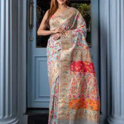 BEATITUDE Blue Woven Saree With Unstitched Blouse-picture-48