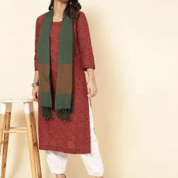 Fabindia Green Cotton Plain Stole-image-102