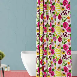 ArtzFolio White and Pink Floral Printed Waterproof Shower Curtain-23