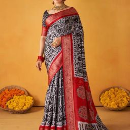Saree Mall White Printed Sarees With Unstitched Blouse-picture-6