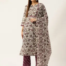 FERANOID Floral Printed Regular Beads and Stones Pure Cotton Kurta with Palazzos & Dupatta-image-10