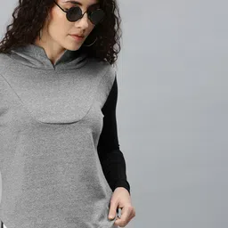Campus Sutra Women Grey Melange Solid Hooded Sweatshirt-picture-6