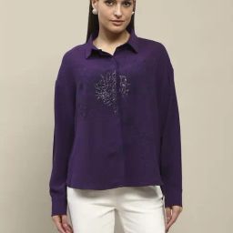 MADAME Purple Embellished Shirt-image-31