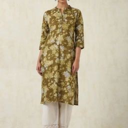 Soch Olive Cotton Regular Fit Floral Print Kurtas-image-63