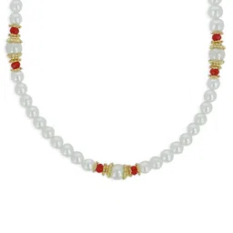 AKSHARA Girls Red & White Synthetic Handcrafted Necklace-1