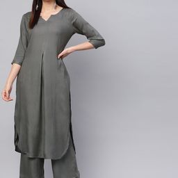 Idalia Women Charcoal Grey Solid Kurta with Palazzos-picture-58