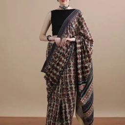 Jaipur Kurti Green Mulmul Cotton Regular Fit Print Saree-image-91