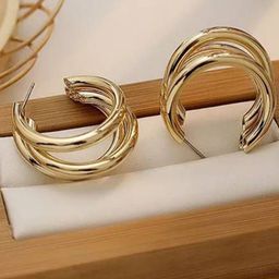 Celestique Korean Gold-Plated Contemporary Shaped Half Hoop Earrings-38