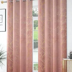 Aura Pink & Gold-Toned 2 Pieces Abstract Printed Velvet Door Curtains-image-96