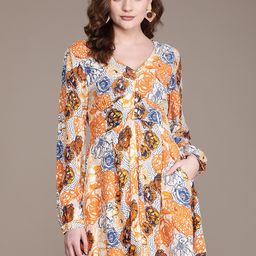 Label Ritu Kumar Orange & Brown V-Neck Printed Jumpsuit-25